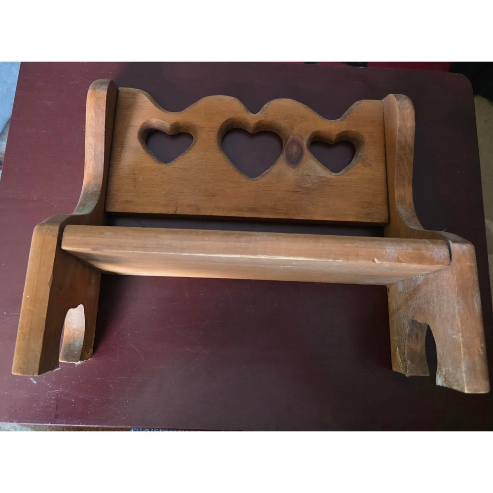 Vintage Wooden Heart Cutout Bench Rustic Granny Core Decor Brown
